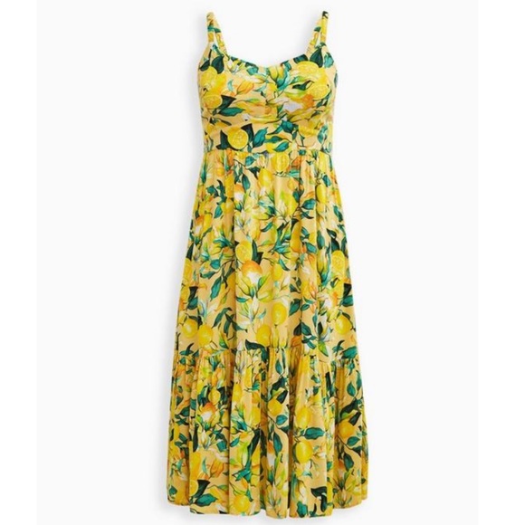 torrid Dresses & Skirts - Torrid tiered midi dress lemon yellow print, Size 4